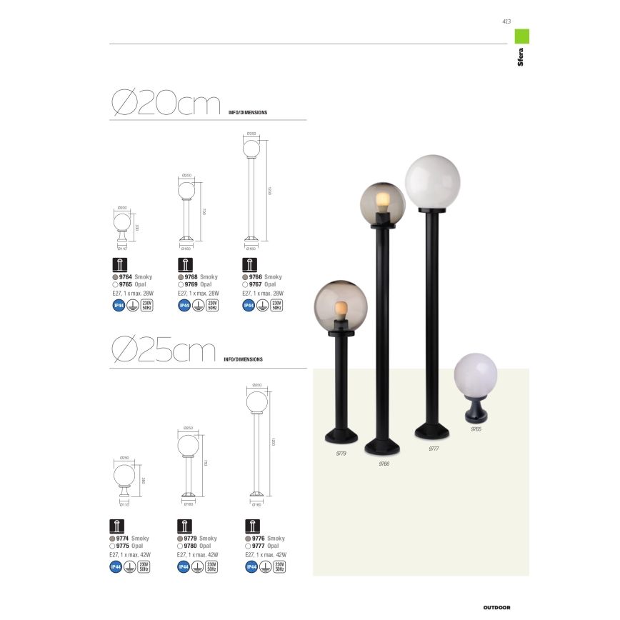 Redo 9776 - Außenleuchte SFERA 1xE27/42W/230V IP44 25x125 cm braun