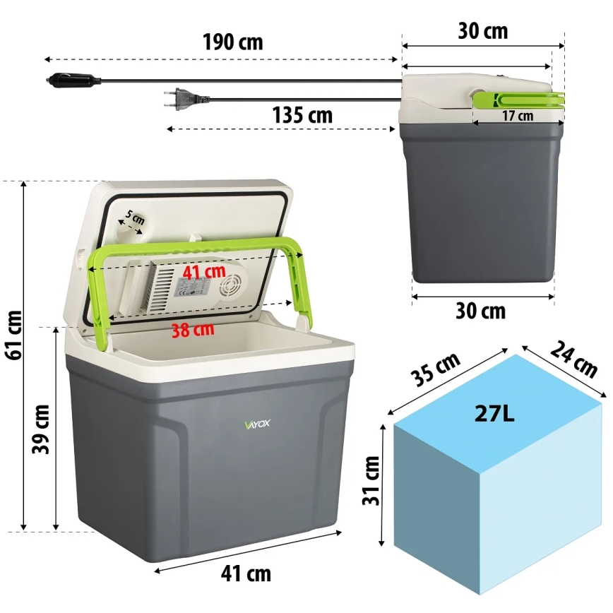 Reise-Kühlbox mit Heizfunktion 27 l 230V/12V/24V grau