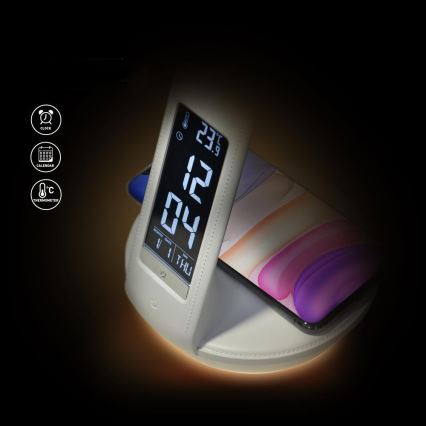 Dimmbare LED-Tischleuchte mit kabelloser Qi-Aufladung 5W und Anzeige LED/6W/230V/1xCR2032 3000/4000/6000K weiß