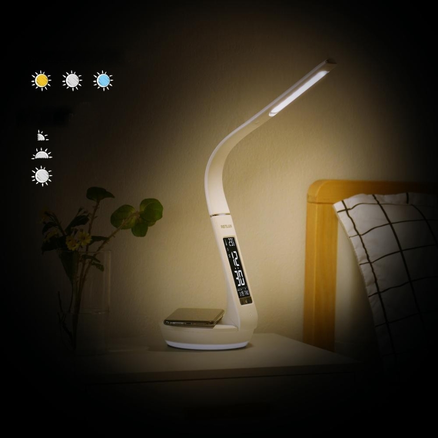 Dimmbare LED-Tischleuchte mit kabelloser Qi-Aufladung 5W und Anzeige LED/6W/230V/1xCR2032 3000/4000/6000K weiß