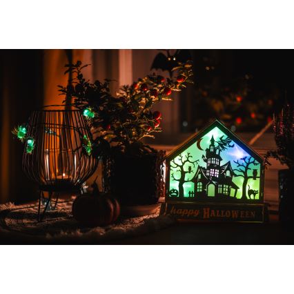LED-Dekoration HALLOWEEN LED/2xAA/mehrfarbig gruseliges Haus