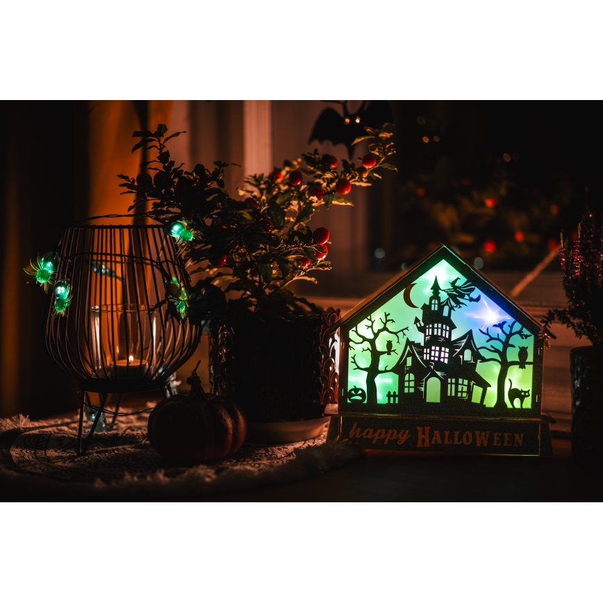 LED-Dekoration HALLOWEEN LED/2xAA/mehrfarbig gruseliges Haus