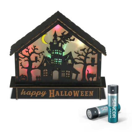 LED-Dekoration HALLOWEEN LED/2xAA/mehrfarbig gruseliges Haus