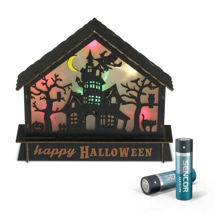 LED-Dekoration HALLOWEEN LED/2xAA/mehrfarbig gruseliges Haus