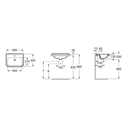 Roca A3270A5000 - Einbauwaschbecken CARMEN 60x45 cm Keramik/weiß