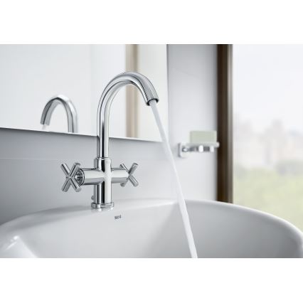 Roca A5A3043C00 - Waschbeckenarmatur + Ablauf mit Überlauf LOFT 27 cm glänzendes Chrom