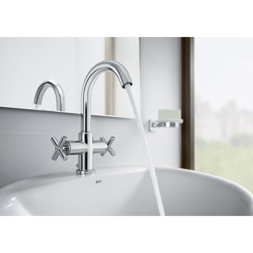 Roca A5A3043C00 - Waschbeckenarmatur + Ablauf mit Überlauf LOFT 27 cm glänzendes Chrom