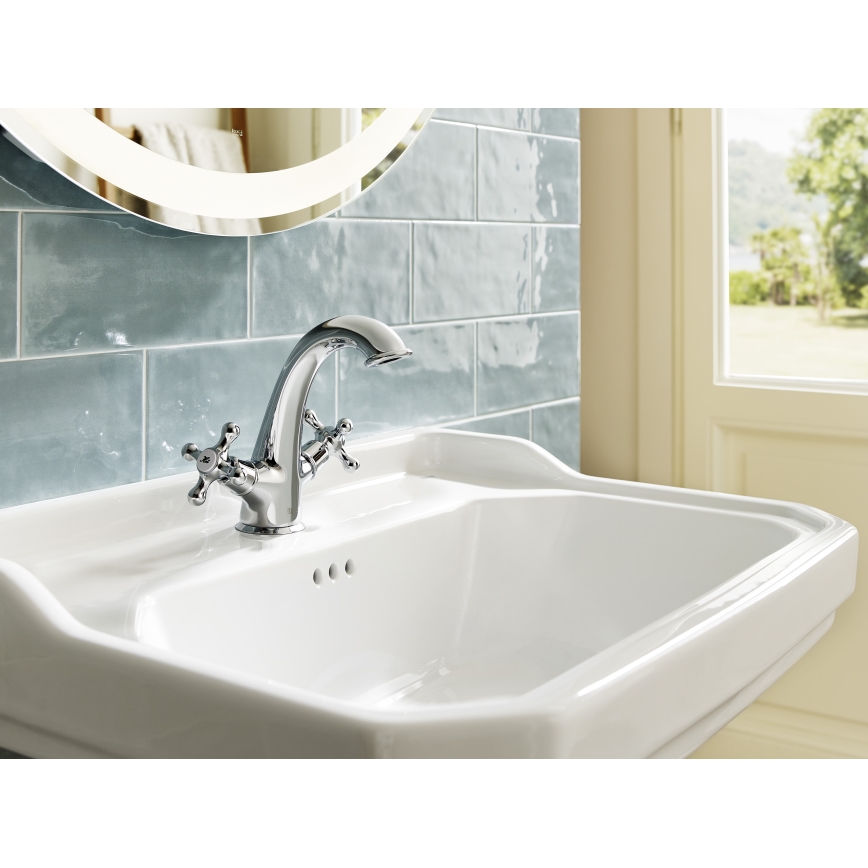 Roca A5A3A4BC00 - Waschbeckenarmatur + Ablauf mit Überlauf CARMEN 17,8 cm glänzendes Chrom