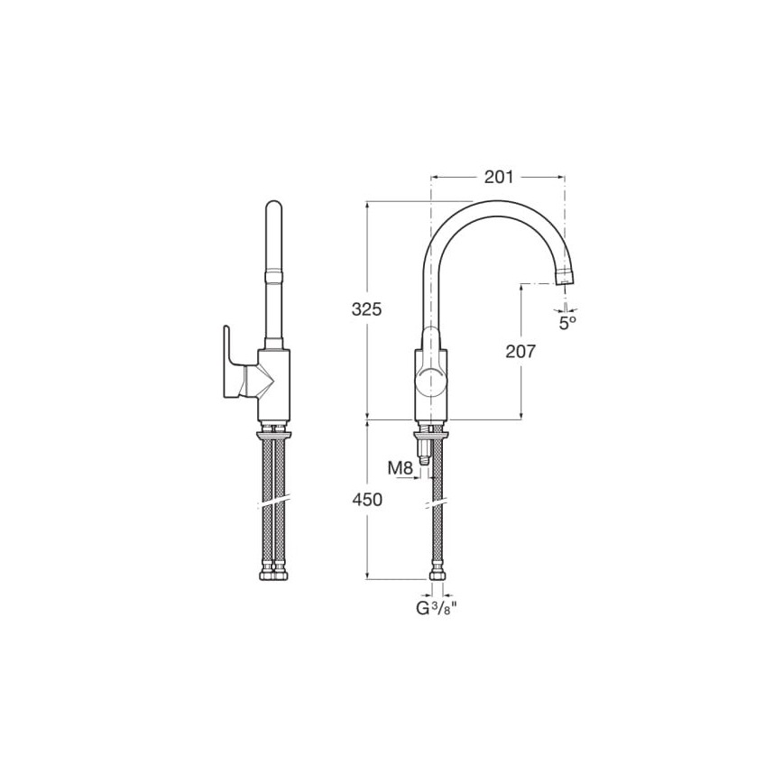 Roca A5A8409C00 - Wasserhahn (Armatur) L20 32,5 cm glänzendes Chrom