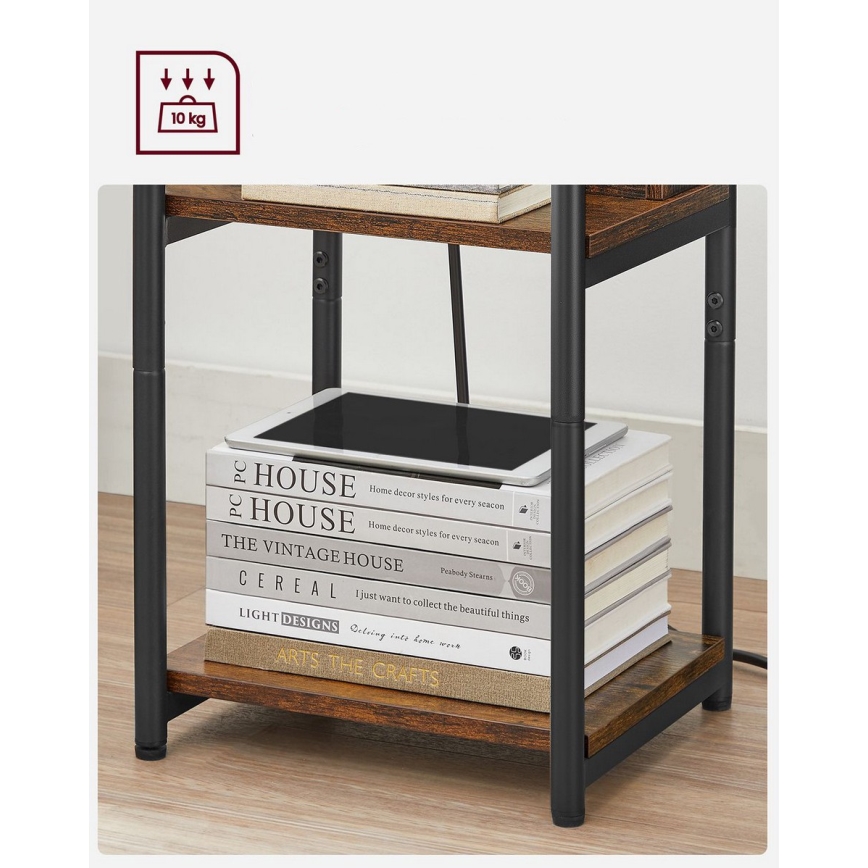 ROD Beistelltisch mit integrierten Steckdosen und USB-Anschlüssen, braun/schwarz