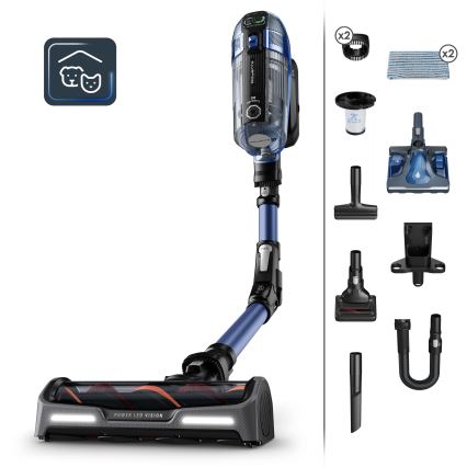 Rowenta - Akku-Staubsauger mit Wischfunktion X-FORCE FLEX ANIMAL AQUA AUTO 3in1 480W/32,4V 2500 mAh blau