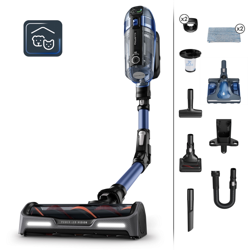 Rowenta - Akku-Staubsauger mit Wischfunktion X-FORCE FLEX ANIMAL AQUA AUTO 3in1 480W/32,4V 2500 mAh blau