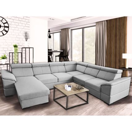 Schlafsofa mit universeller U-Ecke und Stauraum GRANADA in Hellgrau