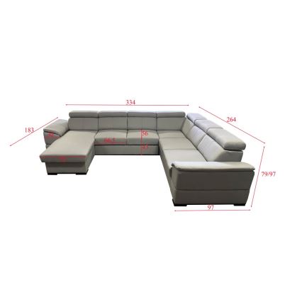 Schlafsofa mit universeller U-Ecke und Stauraum GRANADA in Hellgrau