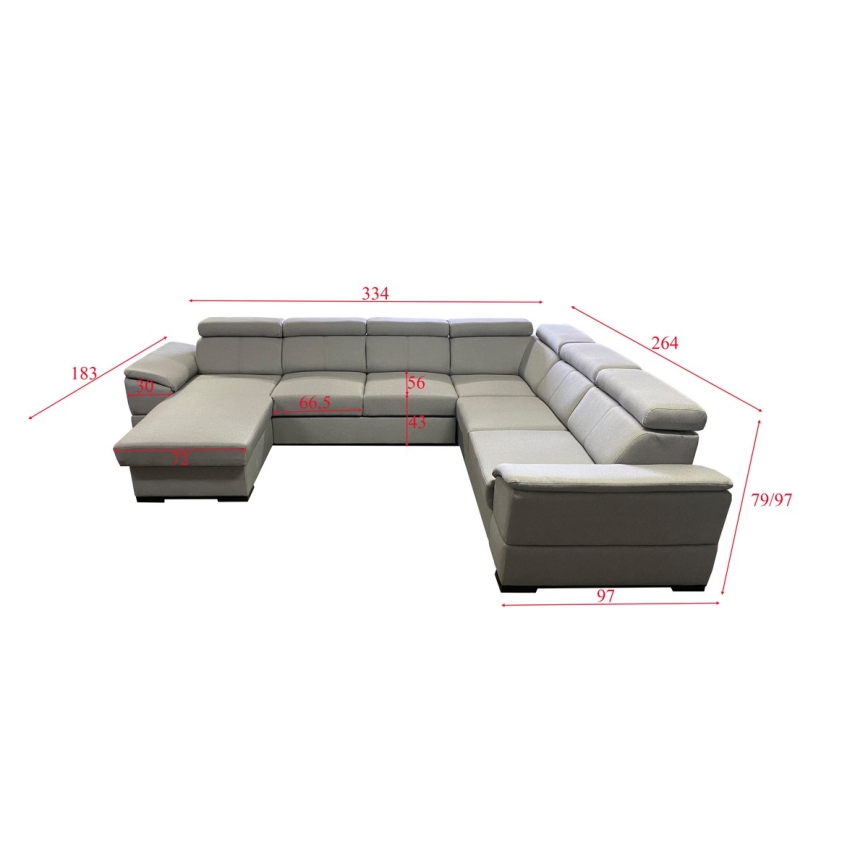 Schlafsofa mit universeller U-Ecke und Stauraum GRANADA in Hellgrau