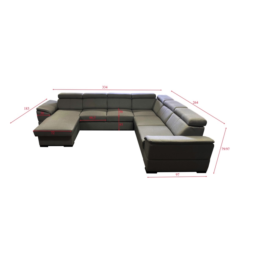 Schlafsofa mit universeller U-Ecke und Stauraum GRANADA in Dunkelgrau