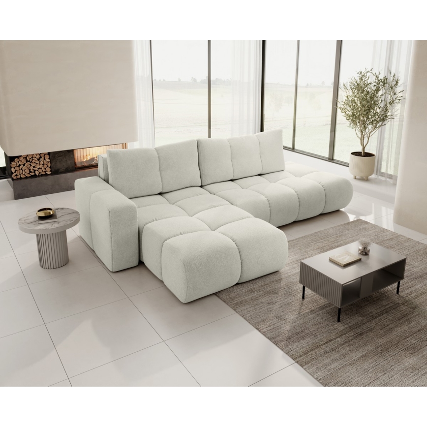 Ecksofa mit Schlaffunktion und Stauraum, L-Form ALMADA links, beige, gepolstert