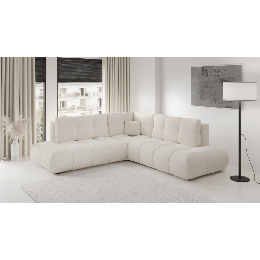 Ausziehbare Eckpolstergarnitur mit Stauraum in L-Form ALMADA, rechts, beige