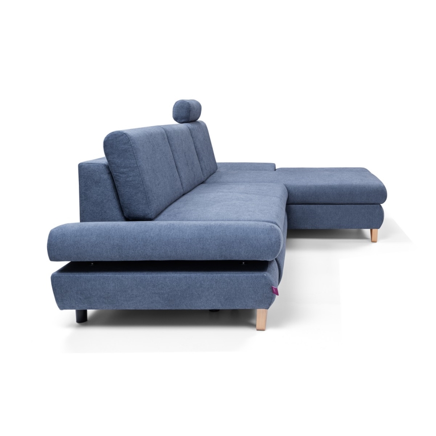 Eck-Schlafsofa mit Stauraum, Polsterecke in L-Form AVESTA, rechts, blau