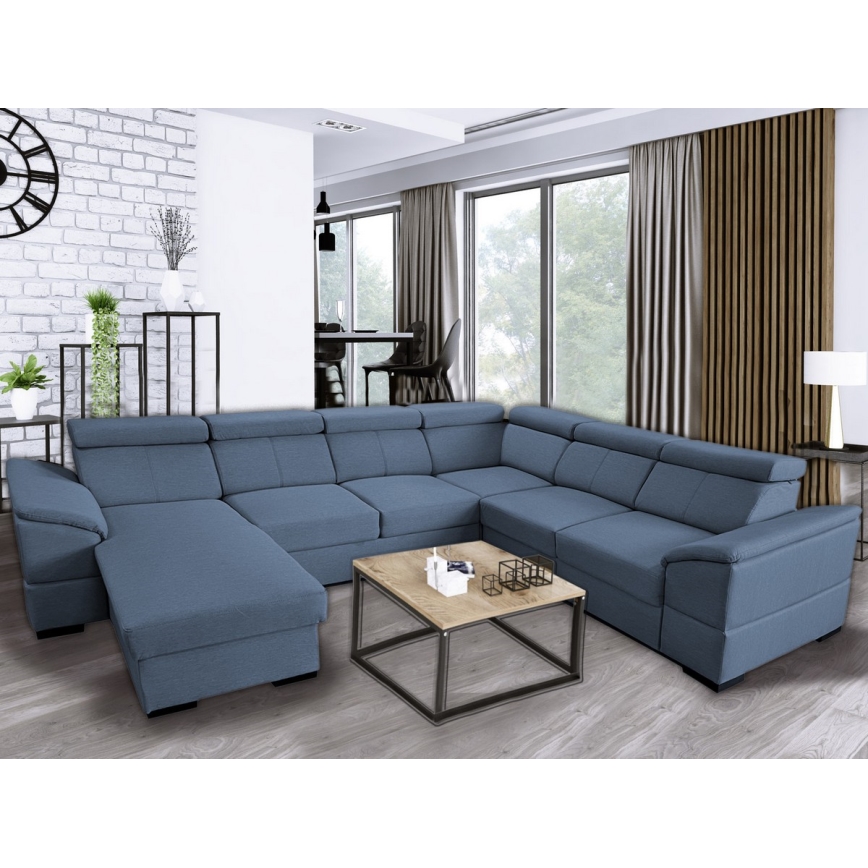 Schlafsofa mit universeller U-Ecke und Stauraum GRANADA blau