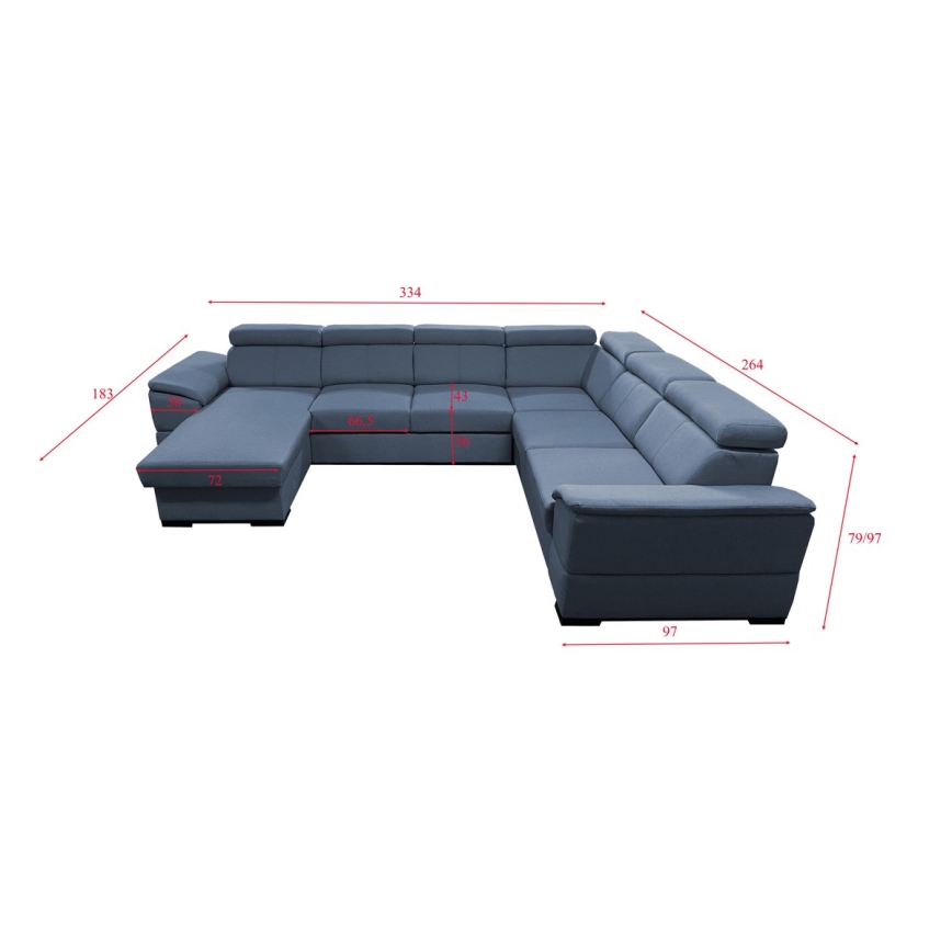 Schlafsofa mit universeller U-Ecke und Stauraum GRANADA blau