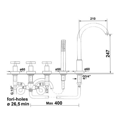 Sapho - 5-Loch-Wannenarmatur AXIA hochglanzverchromt