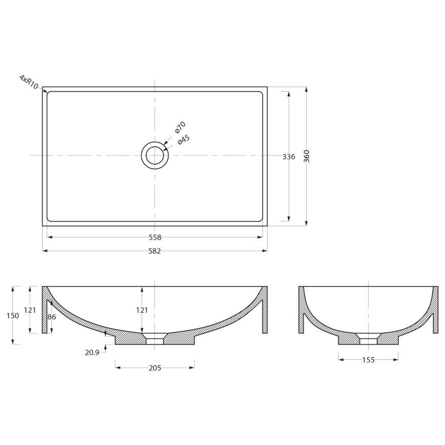 Sapho - Aufsatzwaschbecken 58 x 36 cm Beton/Beige
