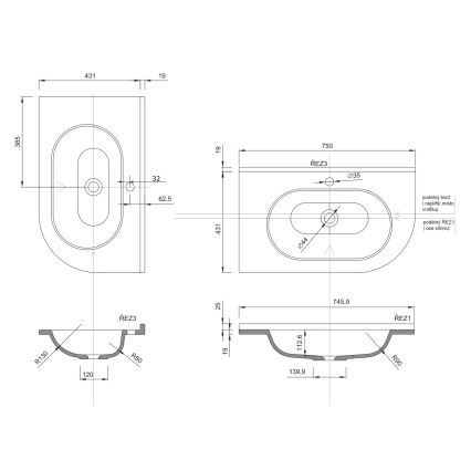 Sapho - Eck-Einbauwaschbecken PULSE 75x43 cm Marmor/weiß
