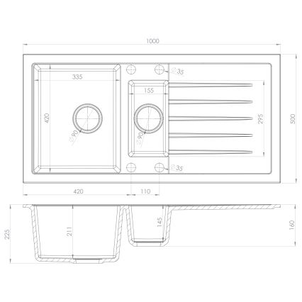 Sapho - Küchenspüle 100x50 cm Granit/weiß