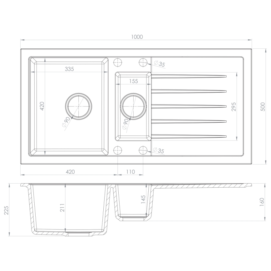 Sapho - Küchenspüle 100x50 cm Granit/weiß