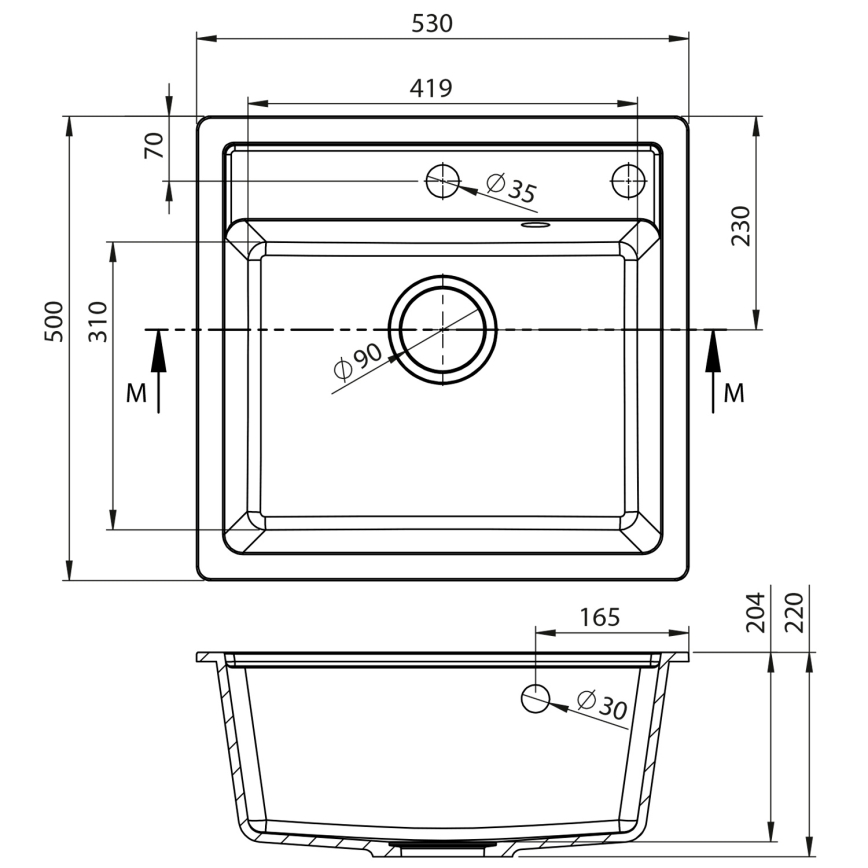 Sapho - Küchenspüle 53x50 cm Granit/beige