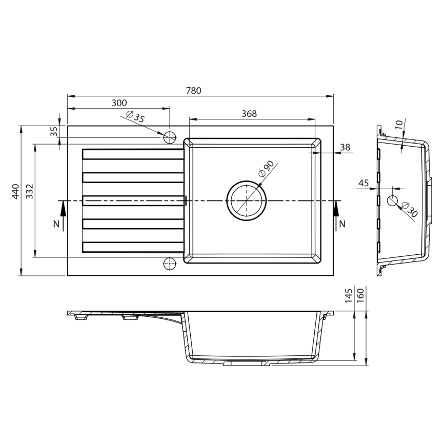 Sapho - Küchenspüle 78x44 cm Granit/Weiß