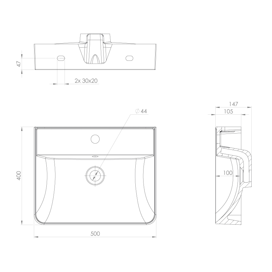 Sapho - Wandhängendes Waschbecken 50 x 40 cm Gussmarmor/weiß