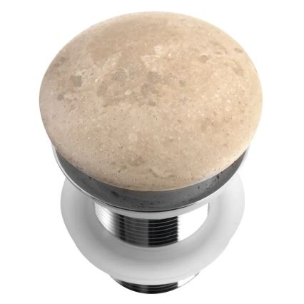 Sapho - Waschbeckenablauf Click-Clack BLOK, Ø 6,7 cm, Travertin / glänzender Chrom