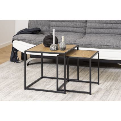 Set aus 2 Couchtischen SARON Eiche/Schwarz