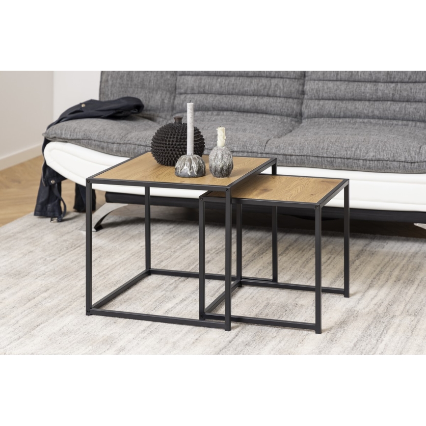Set aus 2 Couchtischen SARON Eiche/Schwarz