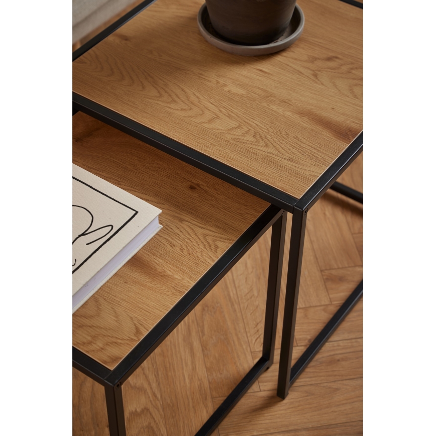 Set aus 2 Couchtischen SARON Eiche/Schwarz
