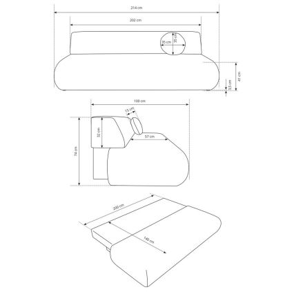 Schlafsofa PRATO – ausklappbar, 3‑Sitzer mit Stauraum, beige