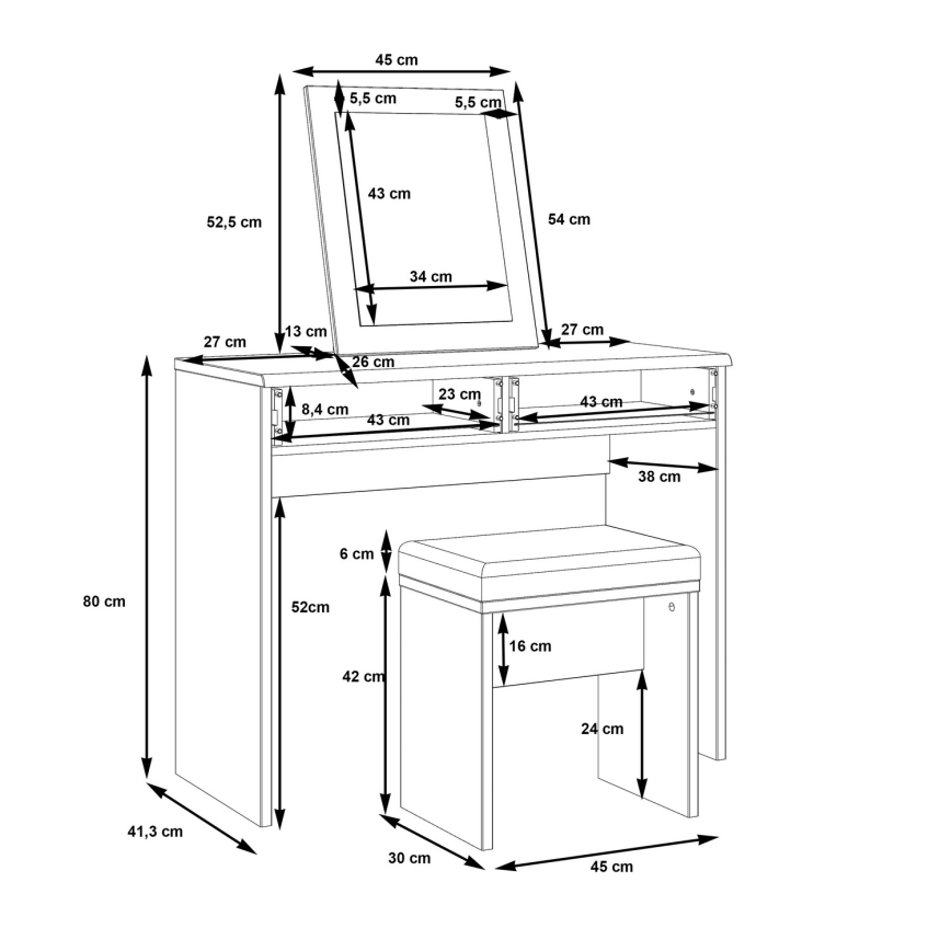 Schminktisch ERO + Hocker braun/schwarz
