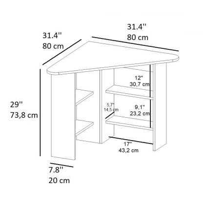 Schreibtisch CORNER 73,8x80 cm Saphir-Eiche
