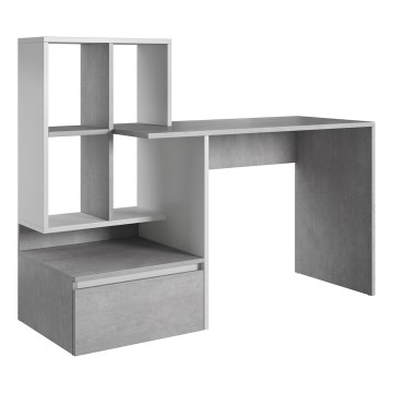 Schreibtisch mit Regal MARLO, Betongrau/Weiß