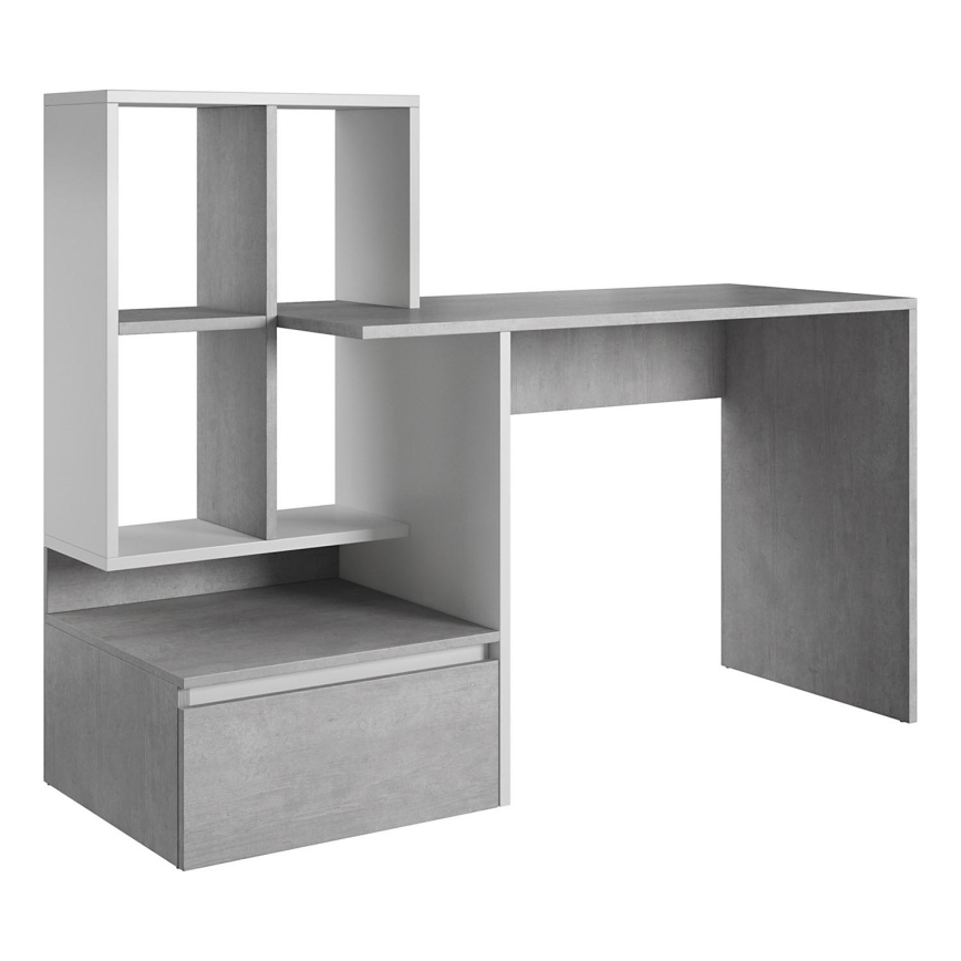 Schreibtisch mit Regal MARLO, Betongrau/Weiß