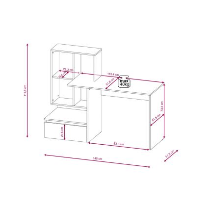 Schreibtisch mit Regal MARLO, Betongrau/Weiß