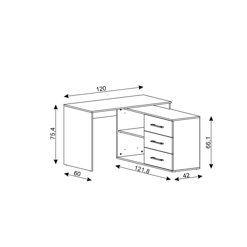 Schreibtisch mit Schubladen und beidseitig montierbarer Ecke R/L JULES Artisan-Eiche
