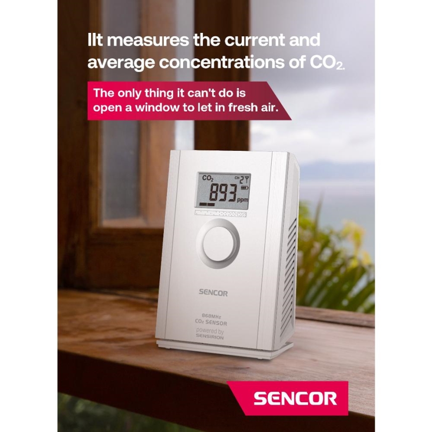 Sencor - Kabelloser CO2-Sensor 5V/3xAA 2000 mAh
