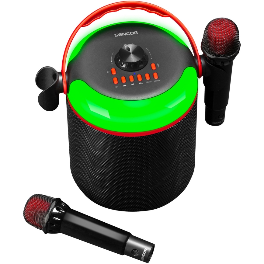 Sencor - LED-Lautsprecher mit kabellosen Mikrofonen 4000 mAh + 2x 1200 mAh