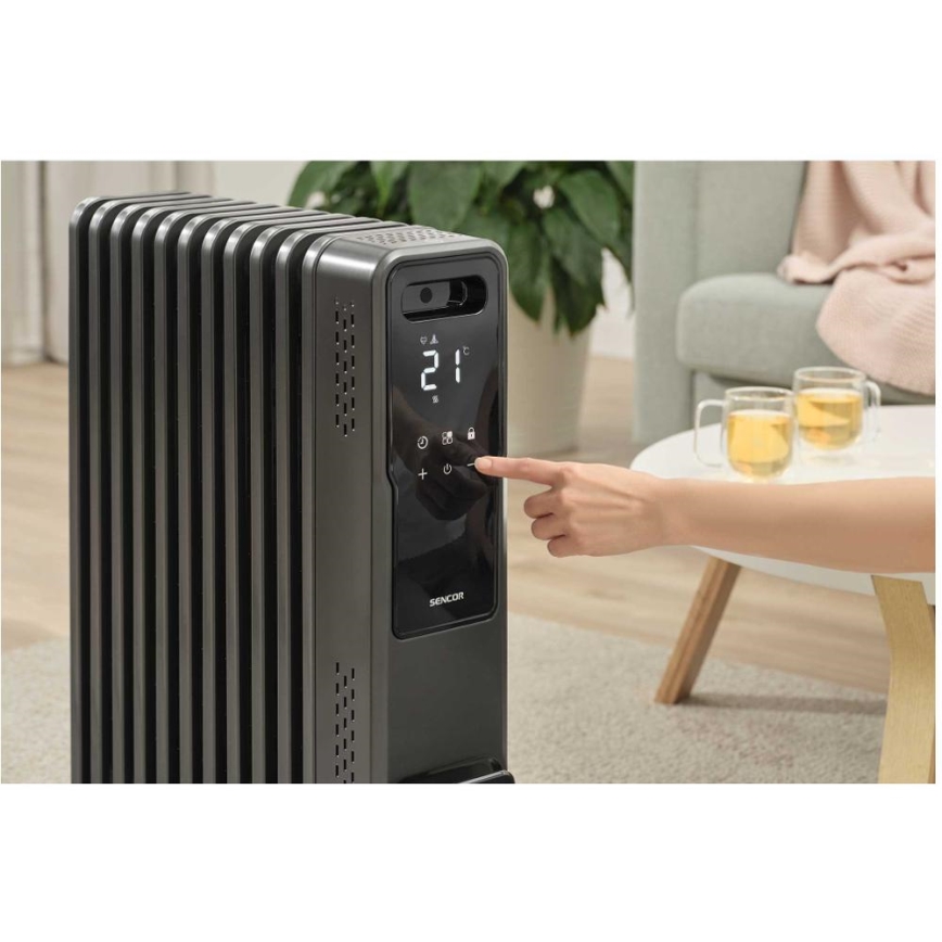 Sencor - Ölradiator mit 11 Rippen 1000/1200/2400W/230V Wi-Fi schwarz