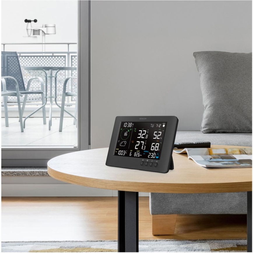 Sencor - Professionelle Wetterstation mit Farb-LCD-Display und Wecker 5V/1xCR2032 + 3xAA Wi-Fi