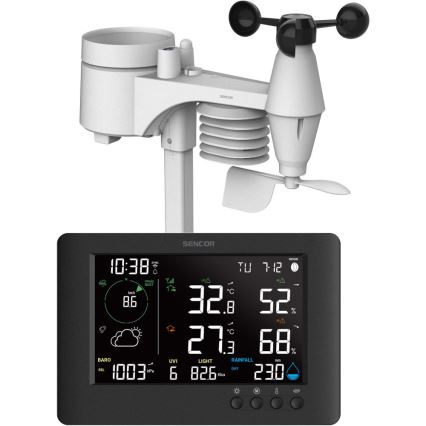 Sencor - Professionelle Wetterstation mit Farb-LCD-Display und Wecker 5V/1xCR2032 + 3xAA Wi-Fi
