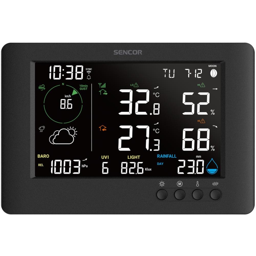 Sencor - Professionelle Wetterstation mit Farb-LCD-Display und Wecker 5V/1xCR2032 + 3xAA Wi-Fi